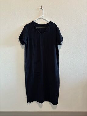 Jenni Kayne Dress Cypress Caftan black gauze midi split hem